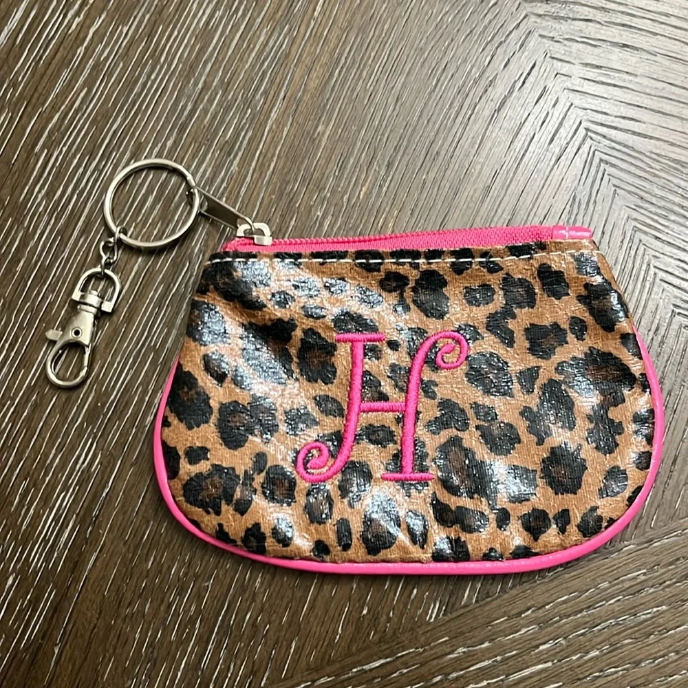 Cheetah leopard print H monogram credit card holder coin wallet bag